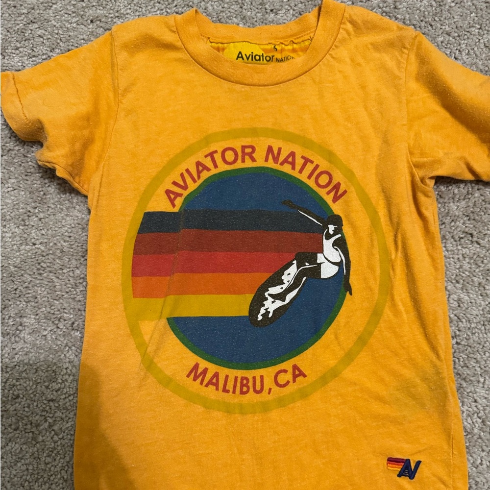 Aviator Nation Yellow Tee with Graphic Logo size 6